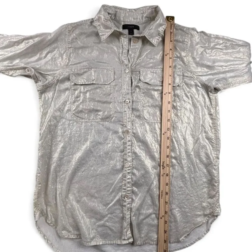 J.Crew Silver Metallic Button Up Shirt Women’s Size 6 Shimmer Top